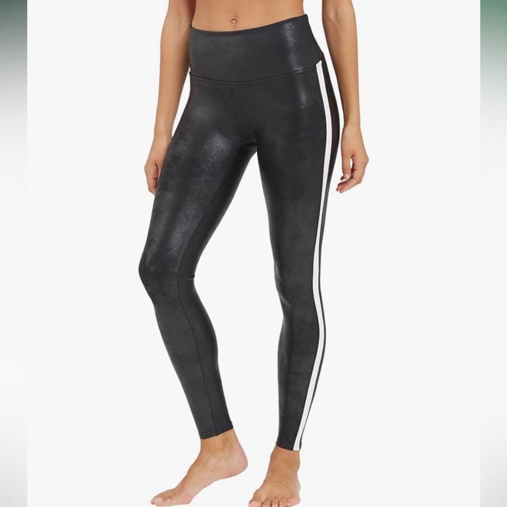 NWT SPANX Faux Leather Leggings for Women Tummy Control with Side Stripe